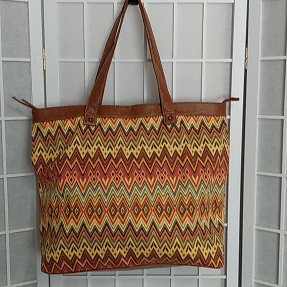 Chateau Southwest Zip-Top Cotton Tote Orange/Yellow 17.5x13.5 - Picture 1 of 15